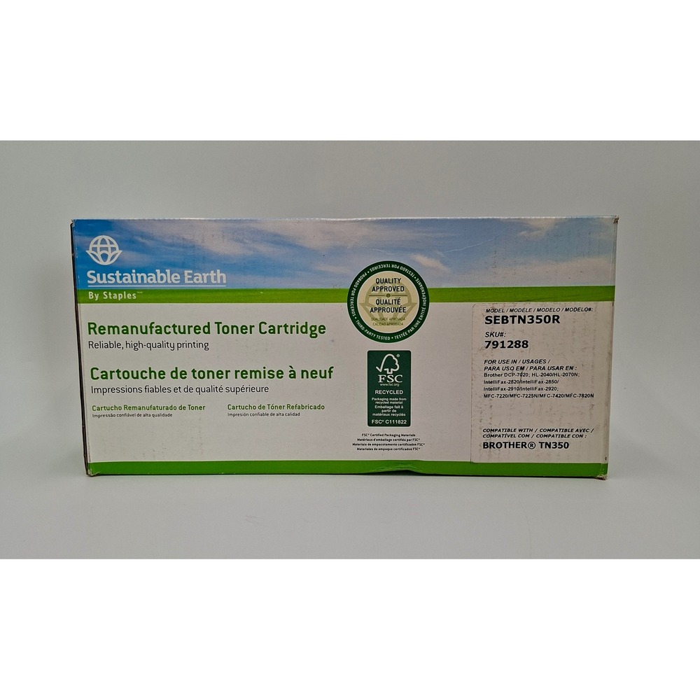 Brother TN350 Compatible Black Toner Sustainable Earth Staples SEBTN350R Reman